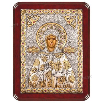 Ασημόχρυση πετράτη χειροποίητη εικόνα Παναγία Ματρόνα Ρώσικη με ασήμι 999ο χρυσό Κ24 και ξύλινη κορνίζα με κρυστάλλους Swarovski 19*25cm