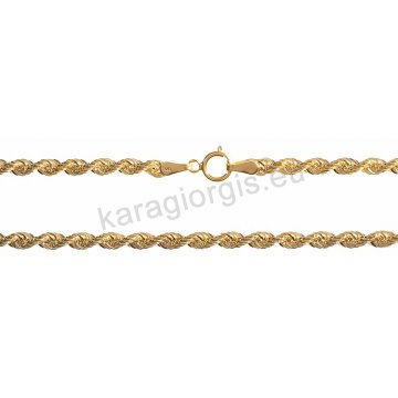 Καδένα λαιμού χρυσή σε Κ14 στριφτή σε σχέδιο κορδόνι με διαμαντάρισμα στις άκρες σε πάχος 3,00mm και μήκος 45cm