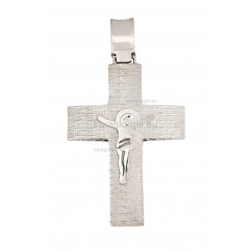 Βαπτιστικός σταυρός λευκόχρυσος με εσταυρωμένο για αγόρι διπλής όψεως