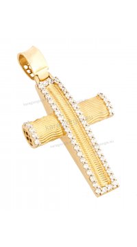 Βαπτιστικός σταυρός για κορίτσι με χρυσό και λευκόχρυσο πέτρες παγιέτες ζιργκόν διπλής όψεως