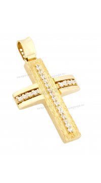 Βαπτιστικός σταυρός για κορίτσι με χρυσό και λευκόχρυσο πέτρες παγιέτες ζιργκόν διπλής όψεως