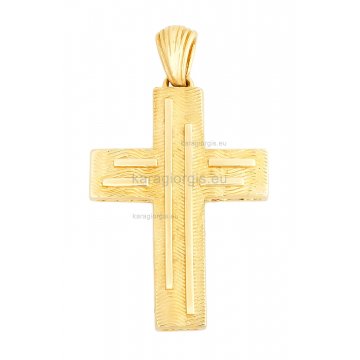 Βαπτιστικός σταυρός για αγόρι χρυσό με λευκόχρυσο διπλής όψεως