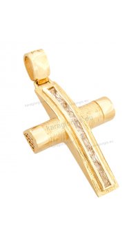 Βαπτιστικός σταυρός για κορίτσι με χρυσό και λευκόχρυσο πέτρες ζιργκόν διπλής όψεως