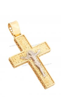 Βαπτιστικός σταυρός με εσταυρωμένο για αγόρι χρυσό με λευκόχρυσο διπλής όψεως
