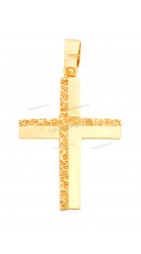 Βαπτιστικός σταυρός χρυσός σφυρίλατο με λευκόχρυσο για κορίτσι και πέτρες ζιργκόν