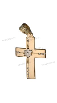 Βαπτιστικός σταυρός χρυσός για κορίτσι με πέτρες ζιργκόν και λευκόχρυσο αστεράκι