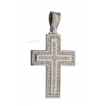 Βαπτιστικός σταυρός λευκόχρυσος για κορίτσι Με δώρο την αλυσίδα με πέτρες ζίρκον