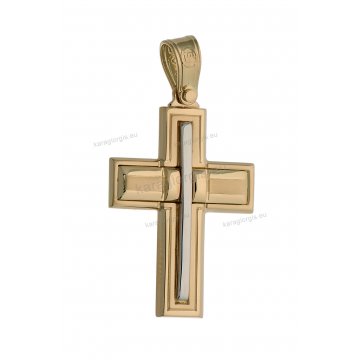 Βαπτιστικός σταυρός χρυσός για αγόρι με ματ και λουστρέ λευκόχρυσο φινίρισμα