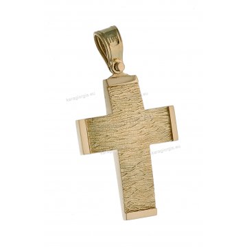Βαπτιστικός σταυρός χρυσός για αγόρι με ματ-σαγρέ και λουστρέ φινίρισμα