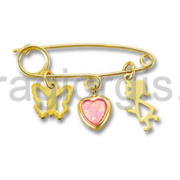 Παραμάνα - φυλακτό χρυσό για κορίτσι με κρεμαστή ροζ καρδούλα και κοριτσάκι