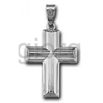 Βαπτιστικός σταυρός για αγόρι λευκόχρυσος σε λουστρέ φινίρισμα με ανάγλυφες ρίγες 