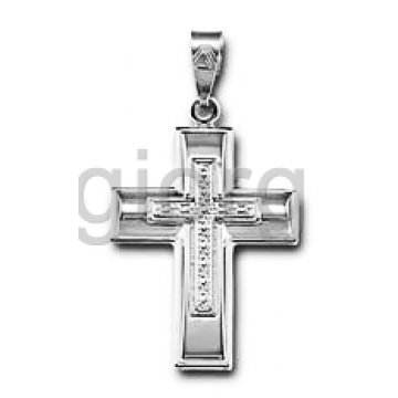 Βαπτιστικός σταυρός για αγόρι λευκόχρυσος σε λουστρέ φινίρισμα με σκαλιστό σταυρό στη μέση 