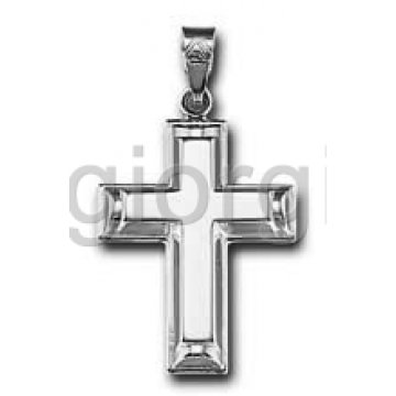 Βαπτιστικός σταυρός για αγόρι λευκόχρυσος κλασικός σε λουστρέ φινίρισμα με οβάλ άκρες 