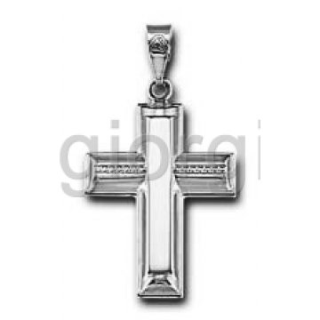 Βαπτιστικός σταυρός για αγόρι λευκόχρυσος σε λουστρέ φινίρισμα και σκαλίσματα στα πλαϊνά 