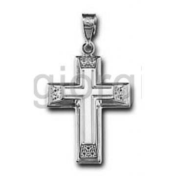 Βαπτιστικός σταυρός για αγόρι λευκόχρυσος σε λουστρέ φινίρισμα και σκαλίσματα στις τέσσερις άκρες 