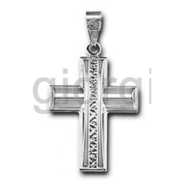 Βαπτιστικός σταυρός για αγόρι λευκόχρυσος μπούλ σε λουστρέ φινίρισμα με κάθετο σκάλισμα στη μέση 