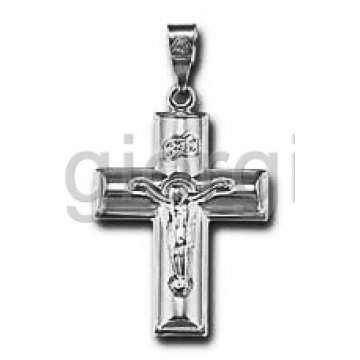 Βαπτιστικός σταυρός για αγόρι λευκόχρυσος σε ματ και λουστρέ φινίρισμα με ανάγλυφο ασταυρωμένο 