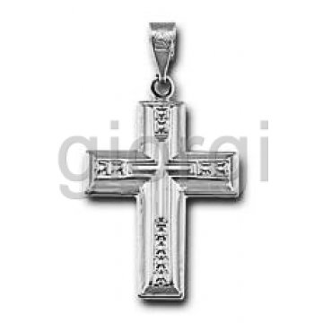 Βαπτιστικός σταυρός για αγόρι λευκόχρυσος σε λουστρέ φινίρισμα με σκαλίσματα στα πλαϊνά 