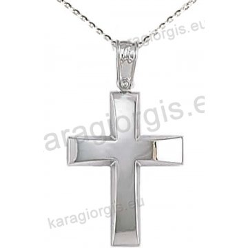 Βαπτιστικός σταυρός K14 με αλυσίδα σε λευκόχρυσο για αγόρι σε λουστρέ φινίρισμα