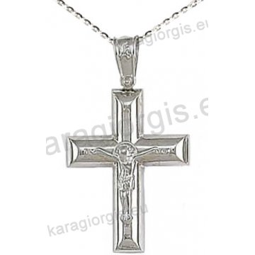 Βαπτιστικός σταυρός K14 με αλυσίδα σε λευκόχρυσο για αγόρι σε λουστρέ φινίρισμα με εσταυρωμένο στο κέντρο