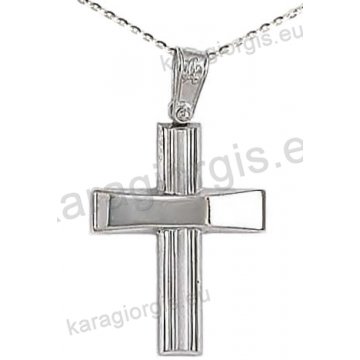 Βαπτιστικός σταυρός K14 με αλυσίδα σε λευκόχρυσο για αγόρι σε λουστρέ φινίρισμα