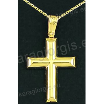 Βαπτιστικός σταυρός με αλυσίδα K14 σε χρυσό για αγόρι σε λουστρέ και ματ φινίρισμα με δεύτερο σταυρό στο κέντρο