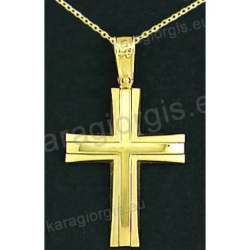 Βαπτιστικός σταυρός με αλυσίδα K14 σε χρυσό για αγόρι σε ματ φινίρισμα με δεύτερο λουστρέ σταυρό στο κέντρο