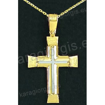 Βαπτιστικός σταυρός με αλυσίδα K14 σε χρυσό για αγόρι σε λουστρέ και σαγρέ φινίρισμα