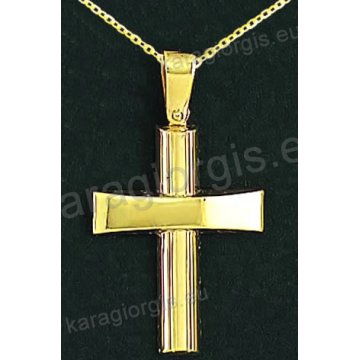 Βαπτιστικός σταυρός με αλυσίδα K14 σε χρυσό για αγόρι σε λουστρέ φινίρισμα