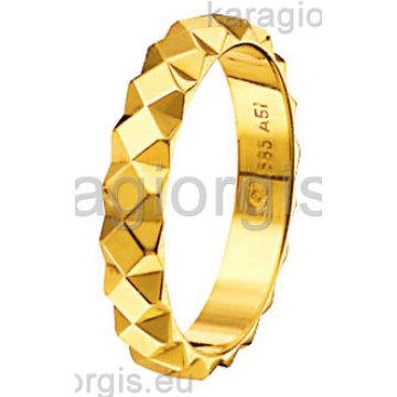 Βέρες  Στεργιάδης Collection χρυσές τετράγωνες με σκαλίσματα διαμαντέ με πέτρες ζιργκόν Φάρδος 3,60 mm.