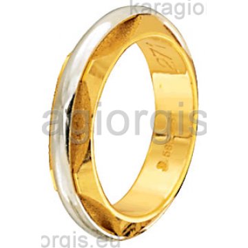 Βέρες Στεργιάδης Collection δίχρωμες χρυσό με λευκόχρυσο τριγωνικές με ένθετο λευκό στεφάνι λούστρε στη μέση Φάρδος 5,00 mm.