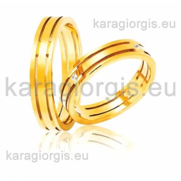 Βέρες Στεργιάδης Collection χρυσές της σειράς DR TR by Stergiadis 4,50mm τετράγωνες λουστρέ φινίρισμα και λούκι στο κέντρο και πέτρες ζιργκόν