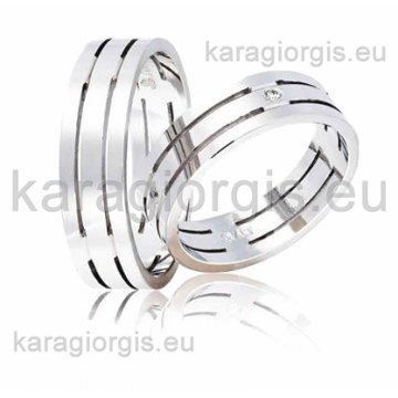 Βέρες Στεργιάδης Collection λευκόχρυσες της σειράς DR TR by Stergiadis 6,00mm τετράγωνες λουστρέ φινίρισμα και λούκι στο κέντρο και πέτρες ζιργκόν