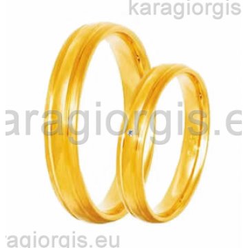 Βέρες Στεργιάδης Collection χρυσές της σειράς S by Stergiadis ανατομικός σχεδιασμός 3,50mm με 2 διαμαντέ γραμμές στα πλαϊνά κέντρο λουστρέ ματ πλαϊνά και πέτρα ζιρκόν