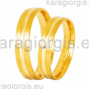 Βέρες Στεργιάδης Collection χρυσές της σειράς S by Stergiadis ανατομικός σχεδιασμός 4,00mm με λούκι λουστρέ στο κέντρο και ματ πλαϊνά πέτρα ζιρκόν