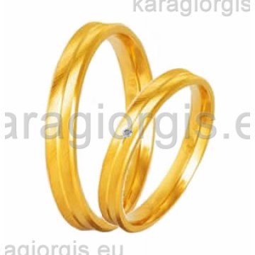 Βέρες Στεργιάδης Collection χρυσές της σειράς S by Stergiadis ανατομικός σχεδιασμός 3,00mm με διαγώνιες γραμμές (illusion) και πέτρα ζιρκόν