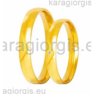 Βέρες Στεργιάδης Collection χρυσές στρογγυλές (μπουλ) της σειράς S by Stergiadis ανατομικός σχεδιασμός 3,00mm με τρίγωνο ματ κόψιμο λουστρέ φινίρισμα και πέτρα ζιρκόν