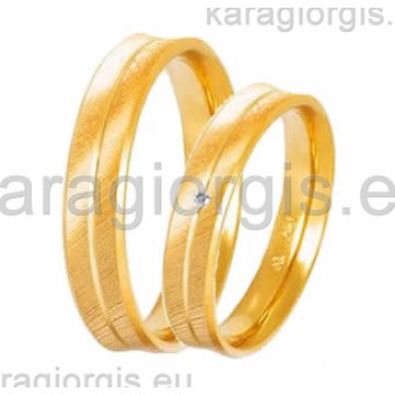 Βέρες Stergiadis Collection χρυσές της σειράς S by Stergiadis ανατομικός σχεδιασμός 4,00mm με διαγώνιες γραμμές (illusion) και πέτρα ζιρκόν