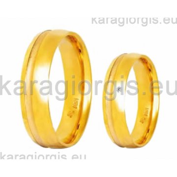 Βέρες Στεργιάδης Collection χρυσές στρογγυλές μπουλ της σειράς S by Stergiadis ανατομικός σχεδιασμός 5,00mm με σαγρέ λούκι στο πλάι λουστρέ φινίρισμα στο υπόλοιπο και πέτρα ζιρκόν