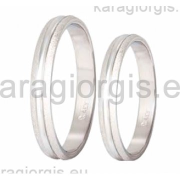 Βέρες Στεργιάδης Collection λευκόχρυσες της σειράς S by Stergiadis ανατομικός σχεδιασμός 3,50mm στρογγυλές μπουλ ματ - σαγρέ φινίρισμα και λουστρέ λούκι στο κέντρο