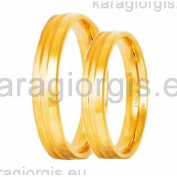 Βέρες Stergiadis Collection χρυσές της σειράς S by Stergiadis ανατομικός σχεδιασμός 3,50mm με 2 διαμαντέ γραμμές στο κέντρο και ματ - λούστρο φινίρισμα