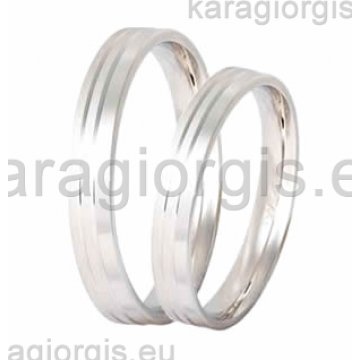 Βέρες Stergiadis Collection λευκόχρυσες της σειράς S by Stergiadis ανατομικός σχεδιασμός 3,50mm με 2 διαμαντέ γραμμές στο κέντρο και ματ - λούστρο φινίρισμα