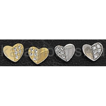 Σκουλαρίκια σε σχήμα καρδιάς σε χρυσό και λευκόχρυσο με πέτρες ζιργκόν