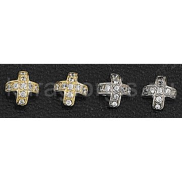 Σκουλαρίκια σε σχήμα σταυρού σε χρυσό και λευκόχρυσο με πέτρες ζιργκόν