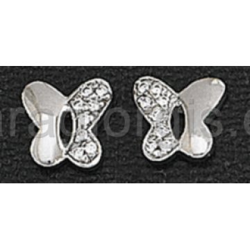 Σκουλαρίκια σε σχήμα πεταλούδας λευκόχρυσα με πέτρες ζιργκόν