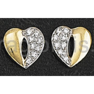 Σκουλαρίκια σε σχήμα καρδιάς χρυσά με πέτρες ζιργκόν