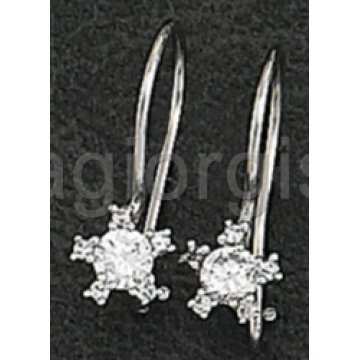 Σκουλαρίκια κρεμαστά σε σχήμα λουλουδιού σε λευκόχρυσο με πέτρες ζιργκόν