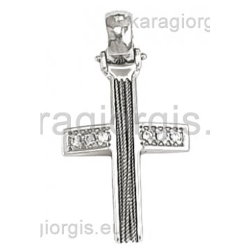 Βαπτιστικός σταυρός για κορίτσι λευκόχρυσος με χειροποίητο σύρμα και πέτρες ζιργκόν