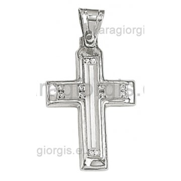 Βαπτιστικός σταυρός για κορίτσι λευκόχρυσος Με δώρο την αλυσίδα και πέτρες ζιργκόν