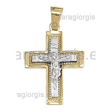 Βαπτιστικός σταυρός για αγόρι με εσταυρωμένο χρυσός με λευκόχρυσο